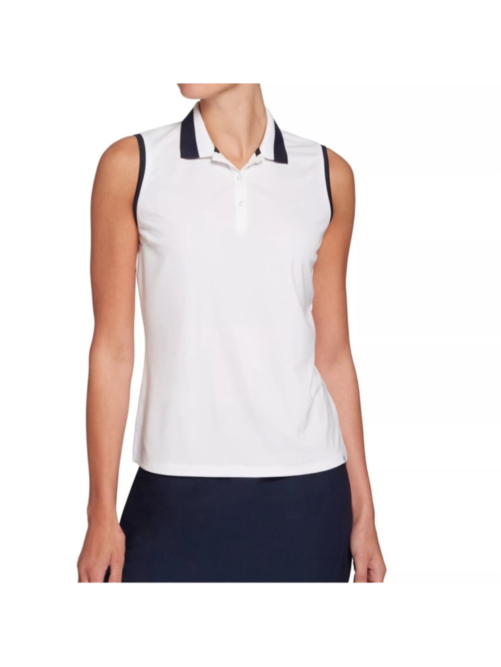 Lady Hagen pique sleeveless golf polo white navy trim xl